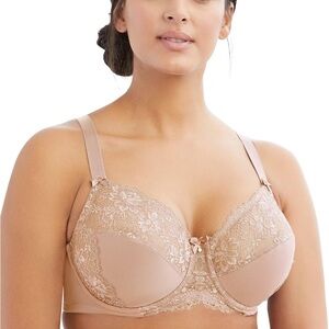 Glamorise Bra Women's Full Figure Lacey Wonderwire Bra #9035 in Tan Sz 42F NWT